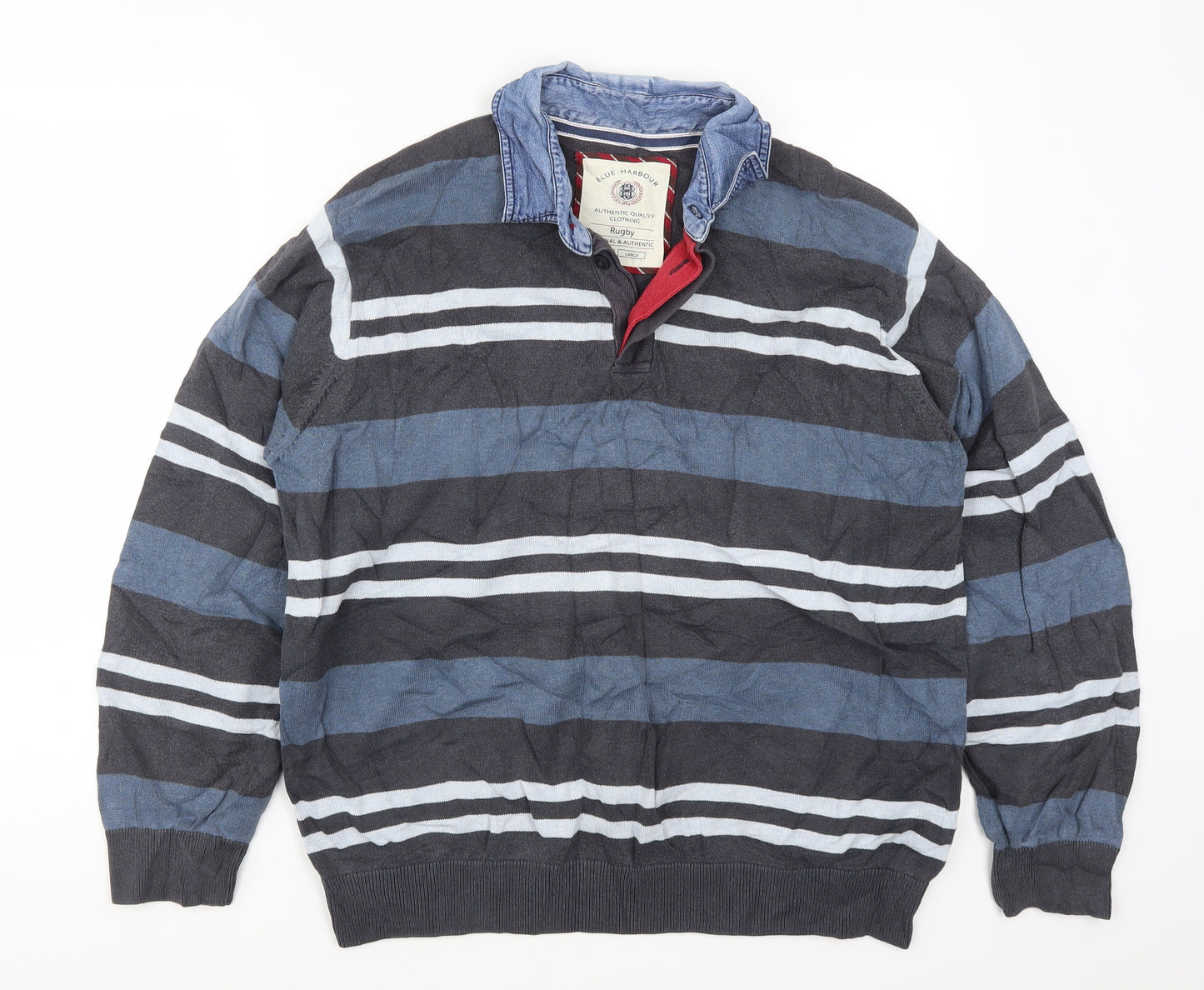 Blue Harbour Mens Blue Striped  Pullover Jumper Size L