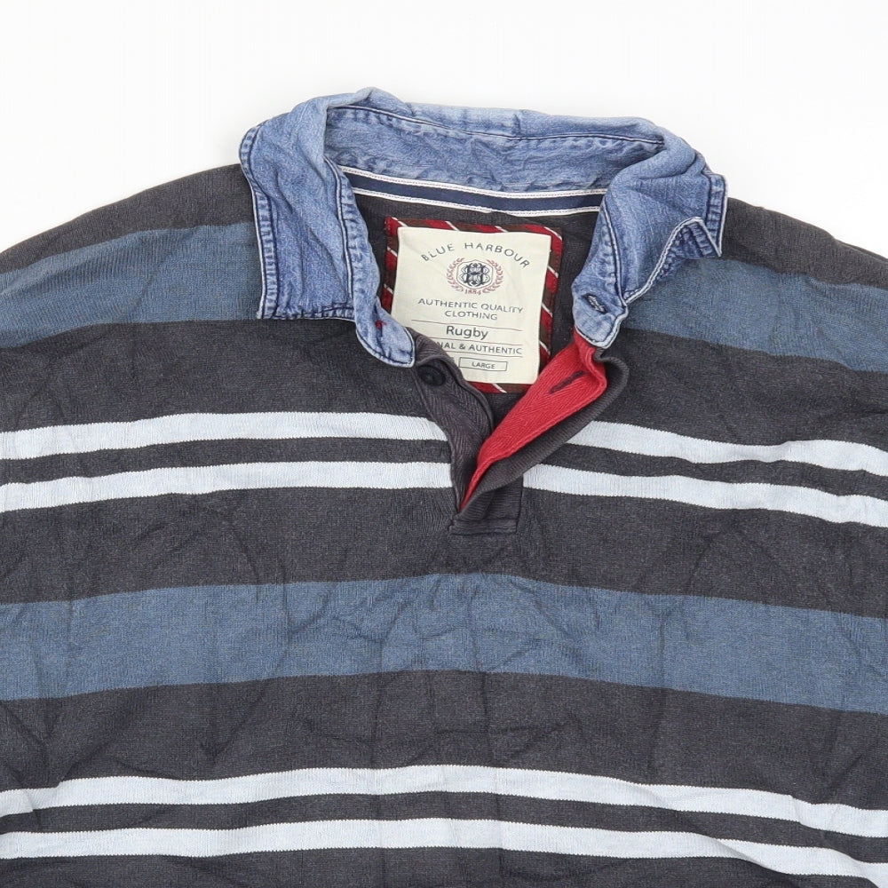 Blue Harbour Mens Blue Striped  Pullover Jumper Size L