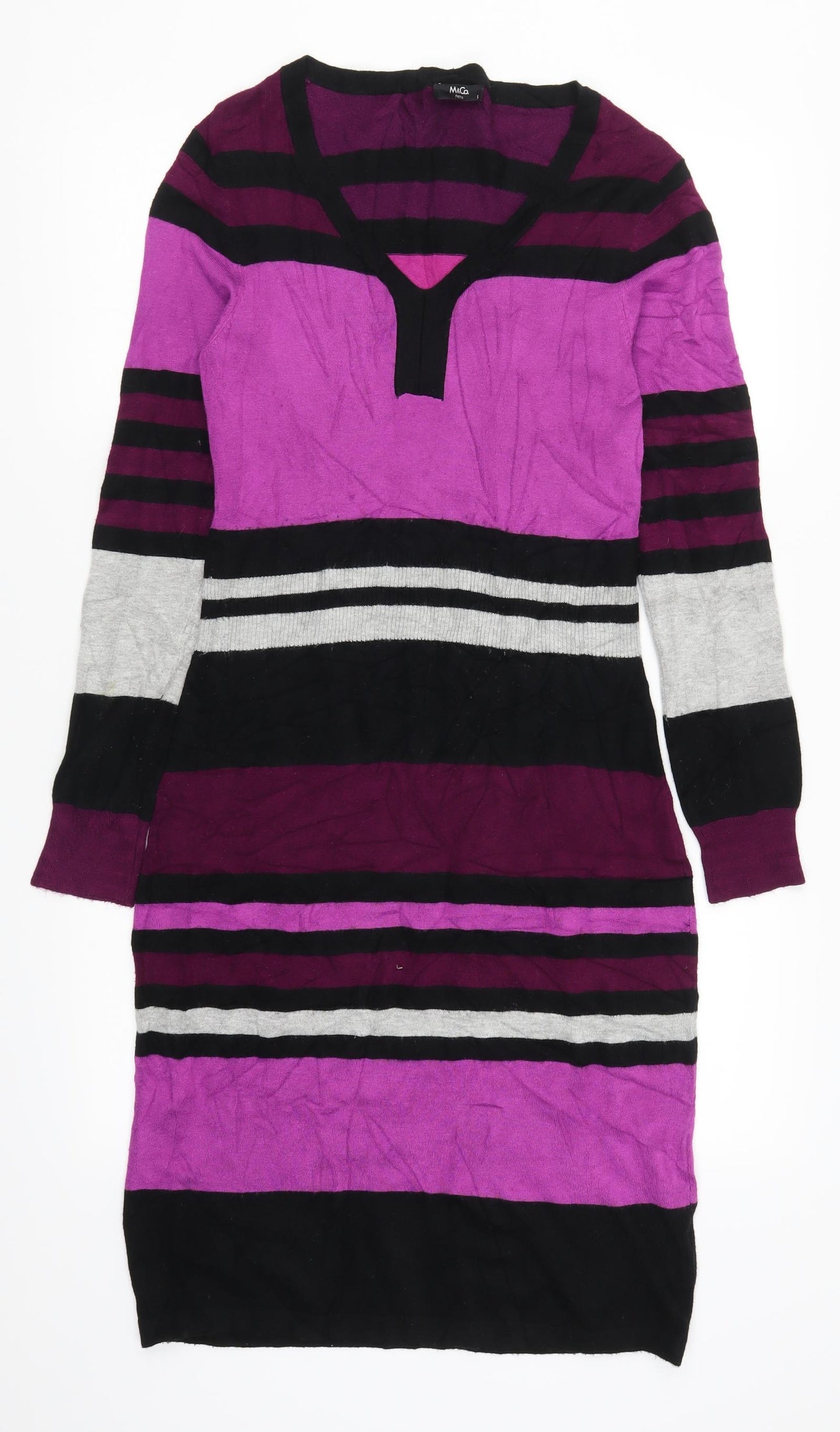 M&Co Womens Purple Striped  Jumper Dress  Size S