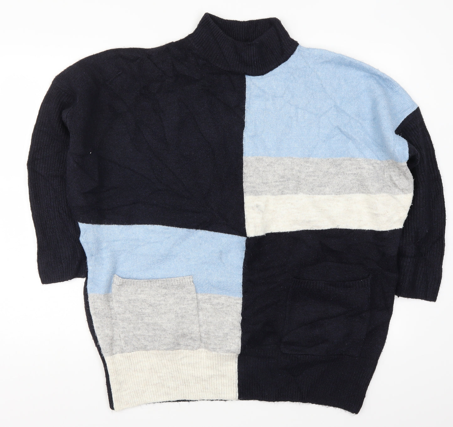 Marks and Spencer Womens Blue Geometric Knit Pullover Jumper Size M  - Colour Block