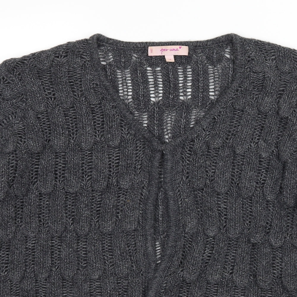 Per Una Womens Grey  Knit Cardigan Jumper Size 14