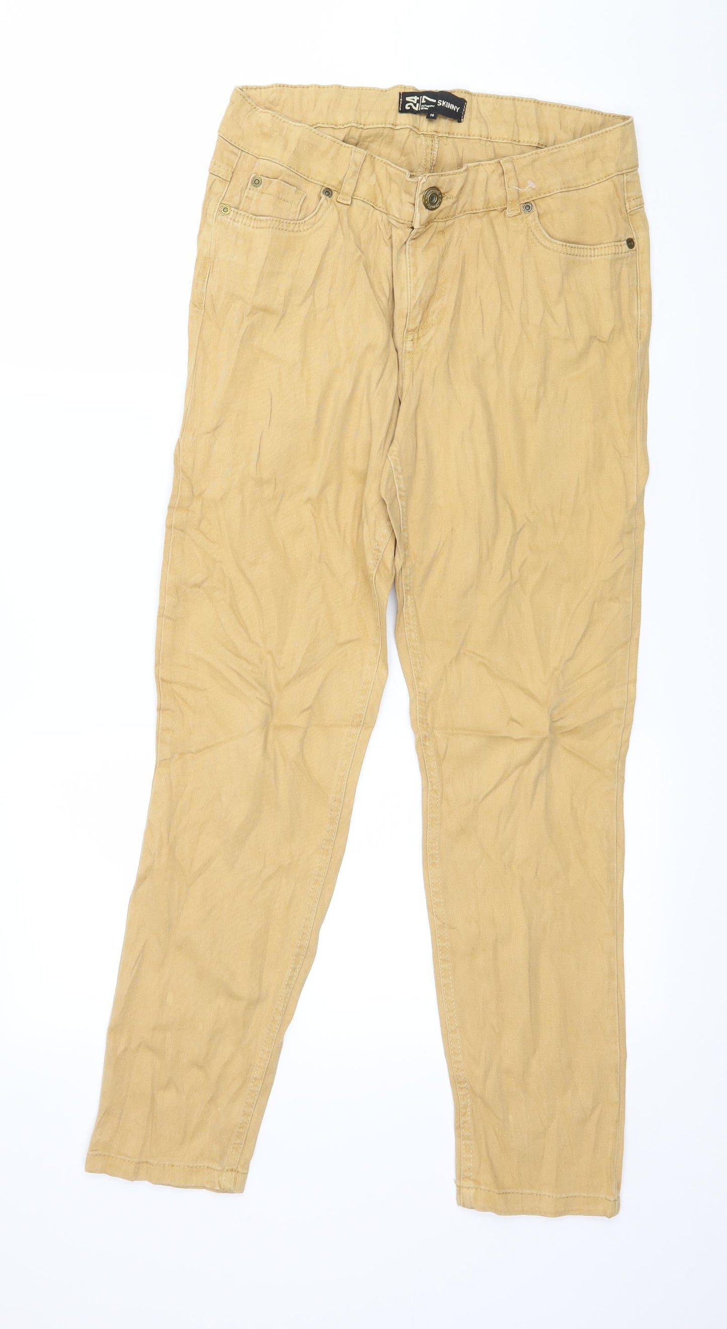 24/7 Authentic Denim Womens Brown  Denim Straight Jeans Size 14 L28 in