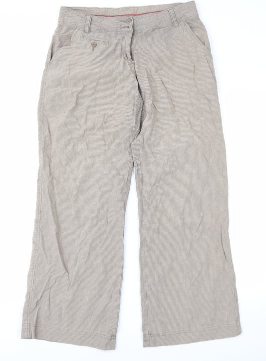 Front view of Papaya women’s brown striped trousers, size UK 12, 28-inch leg