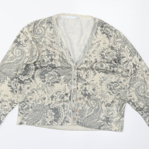 AMARANTO Womens Beige Paisley Knit Cardigan Jumper Size 14