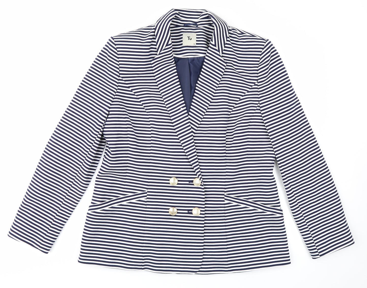 TU Womens Blue Striped  Jacket Blazer Size 16