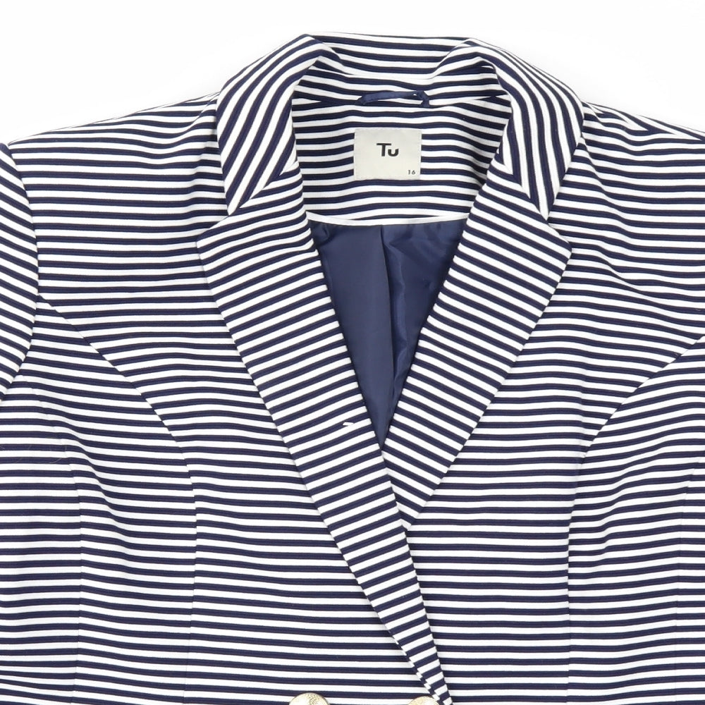 TU Womens Blue Striped  Jacket Blazer Size 16