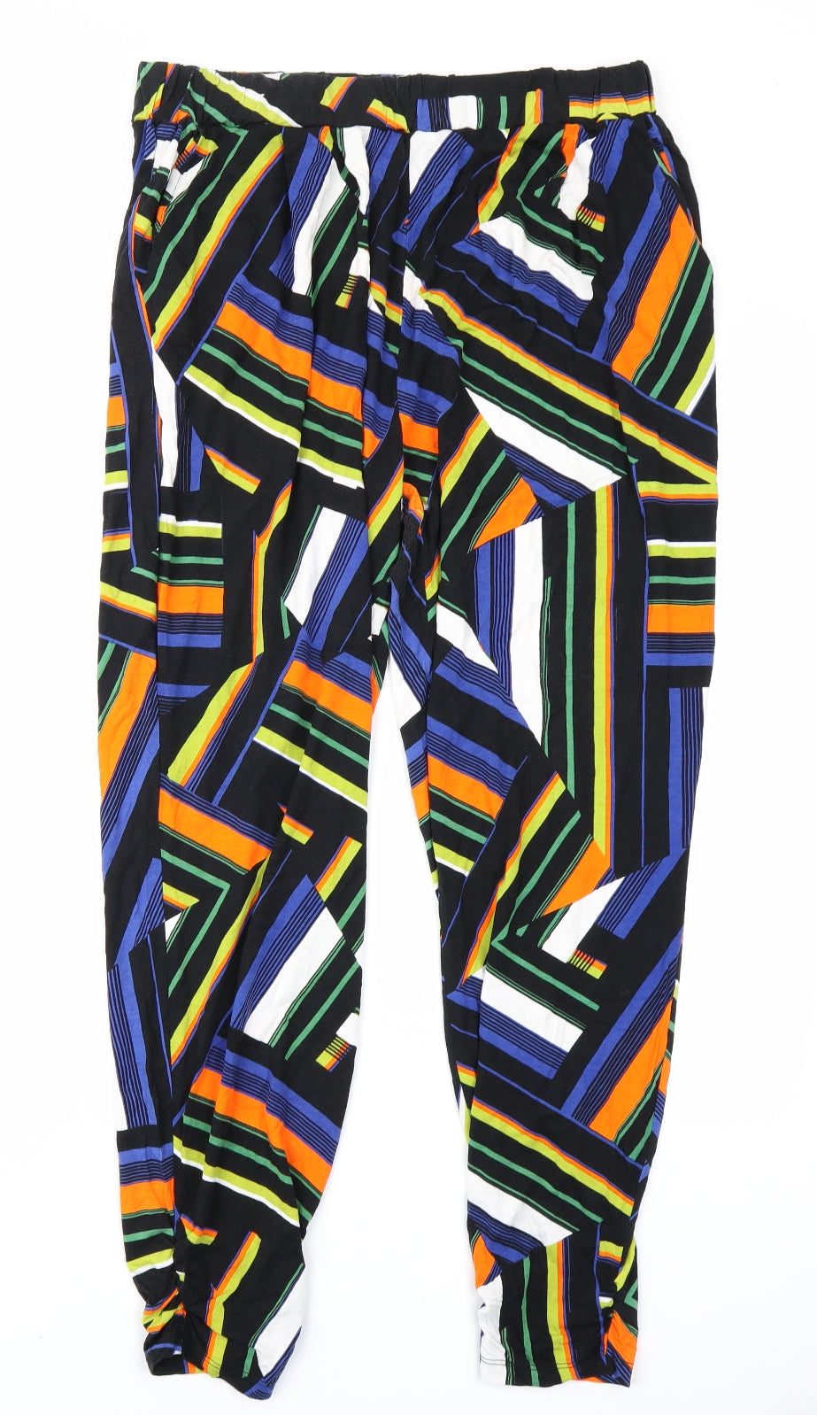 Papaya Womens Black Geometric  Trousers  Size 14 L26 in