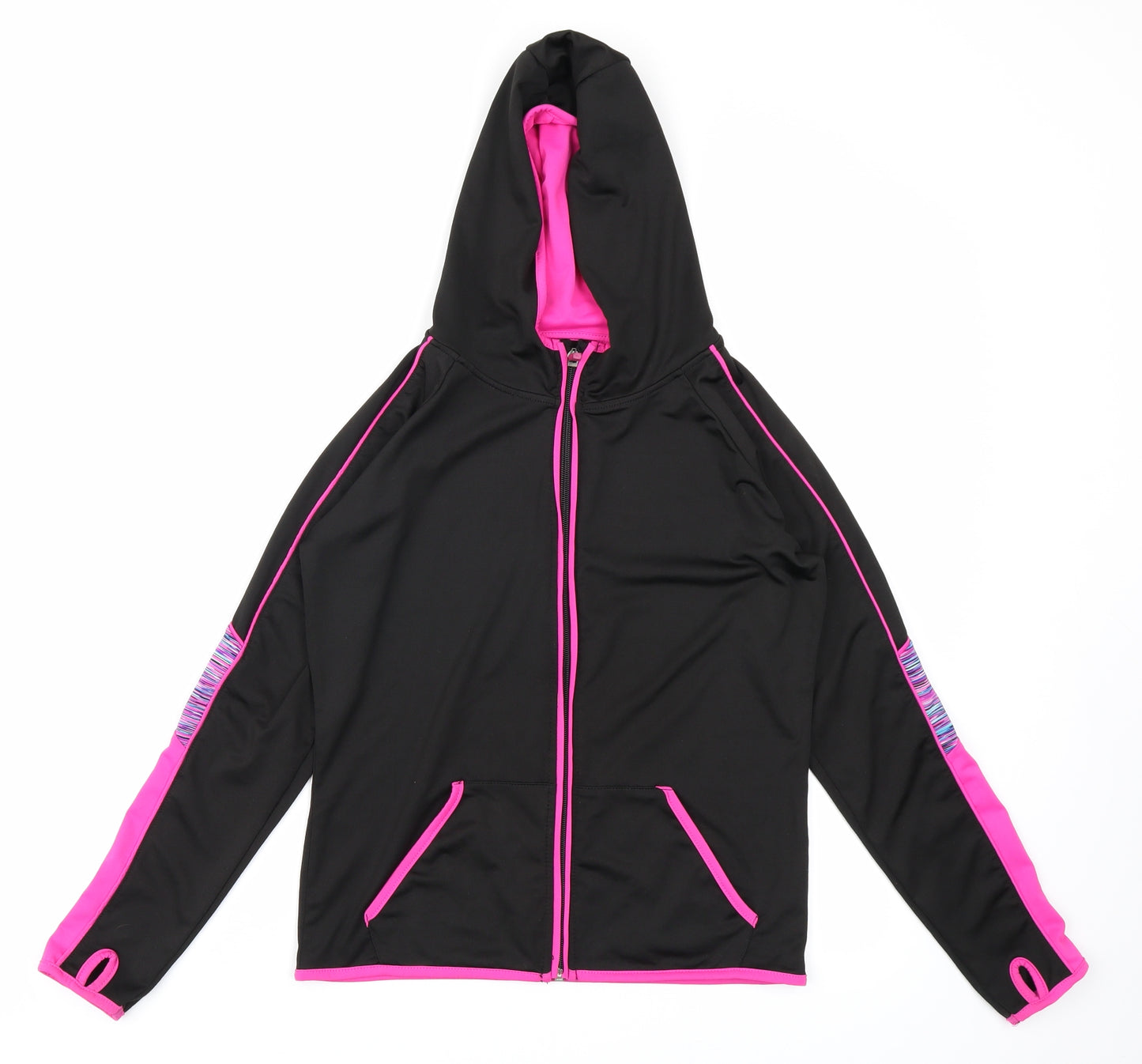 Active Girls Black Colourblock  Full Zip Hoodie Size 10-11 Years
