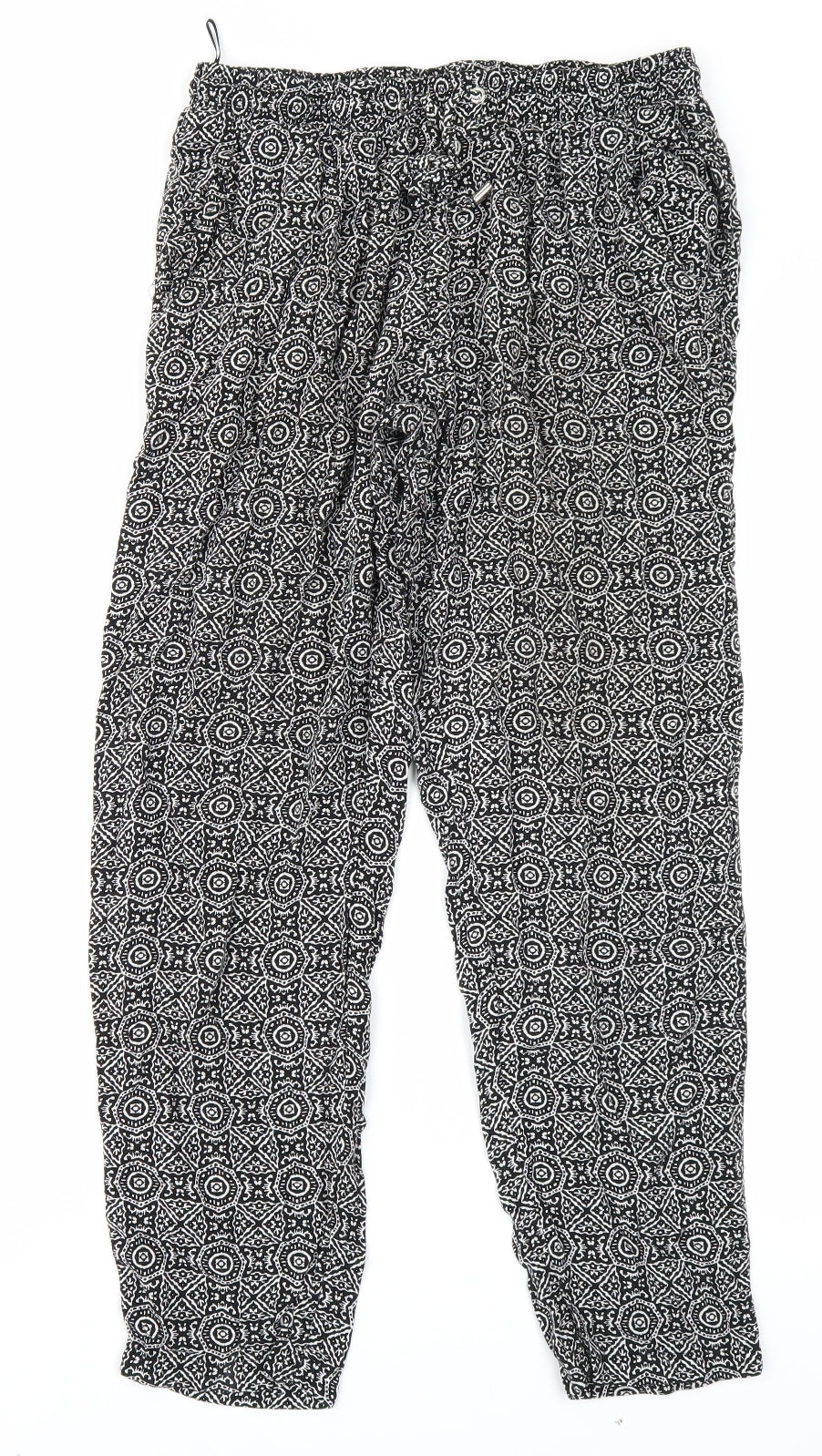 New Look Womens Black Geometric  Harem Trousers Size 12 L26 in
