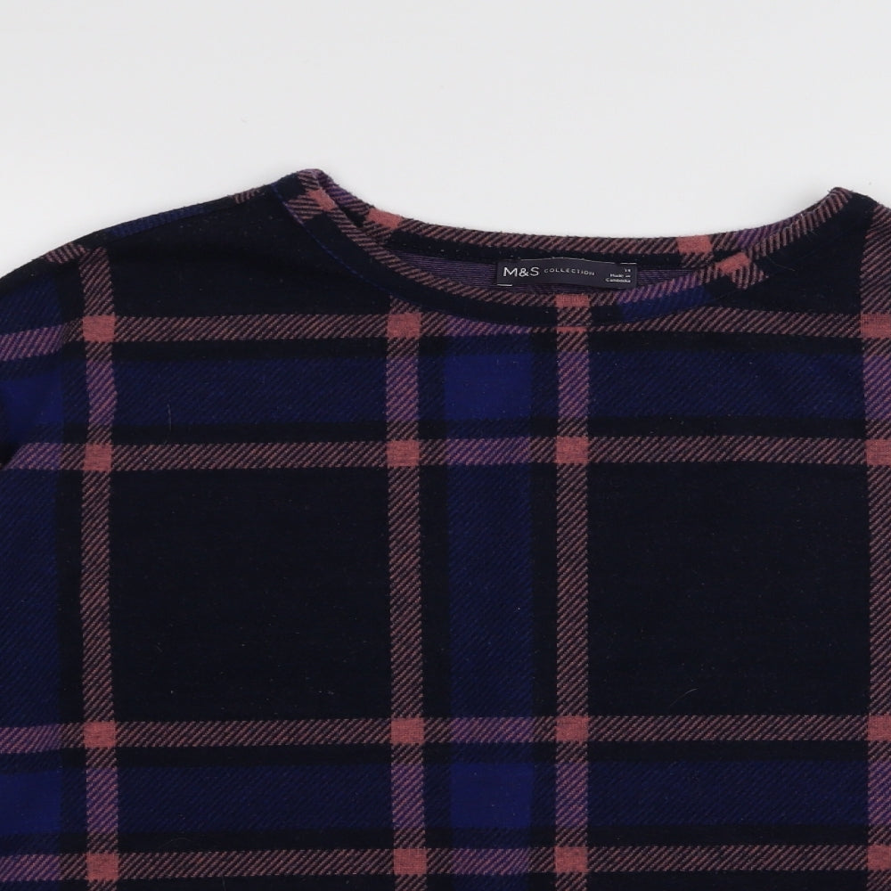 M&S Womens Multicoloured Check  Basic T-Shirt Size 14