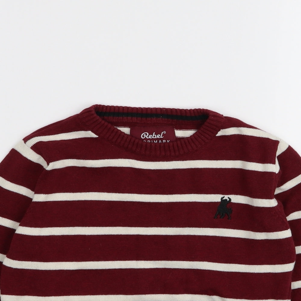Primark Boys Red Striped  Pullover Jumper Size 3-4 Years