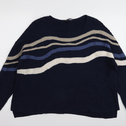 Doris Stretch Womens Blue Striped  Pullover Jumper Size 14