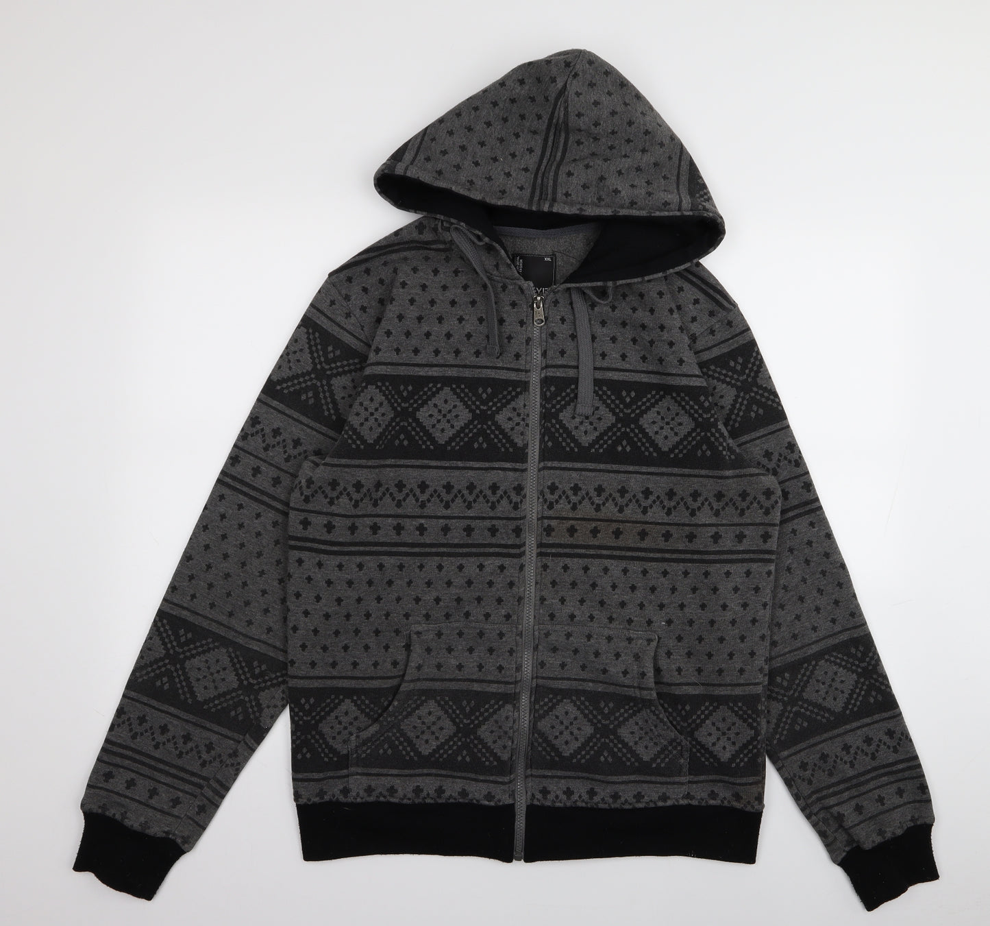 YD Mens Grey Geometric  Full Zip Jumper Size 2XL