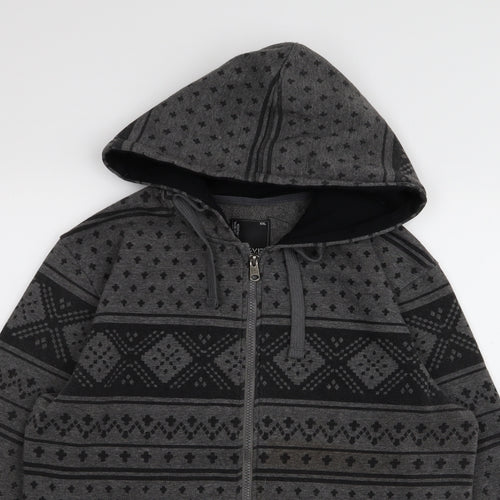 YD Mens Grey Geometric  Full Zip Jumper Size 2XL