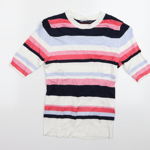 M&S Womens Multicoloured Striped  Basic T-Shirt Size 12
