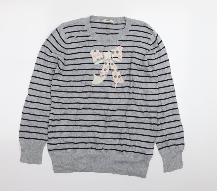 Oasis Womens Grey Striped Pullover Jumper Size M