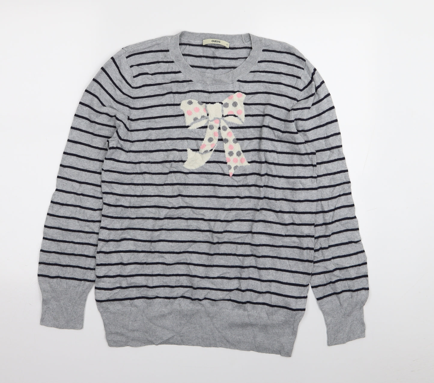 Oasis Womens Grey Striped  Pullover Jumper Size M