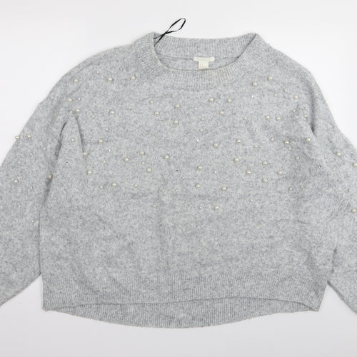 H&M Womens Grey Polka Dot  Pullover Jumper Size XL