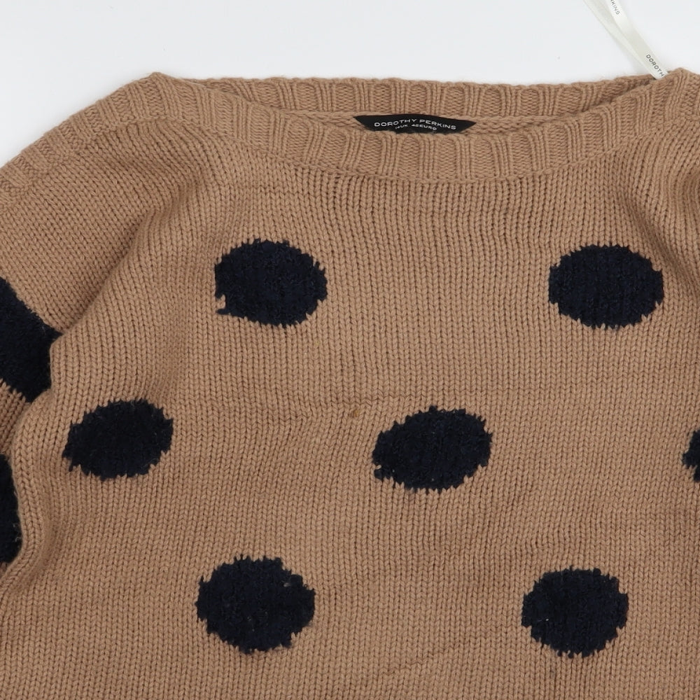 Dorothy Perkins Womens Brown Polka Dot  Pullover Jumper Size 14