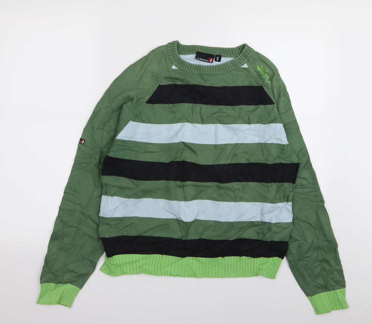 quicksilver Mens Green Striped  Pullover Jumper Size S