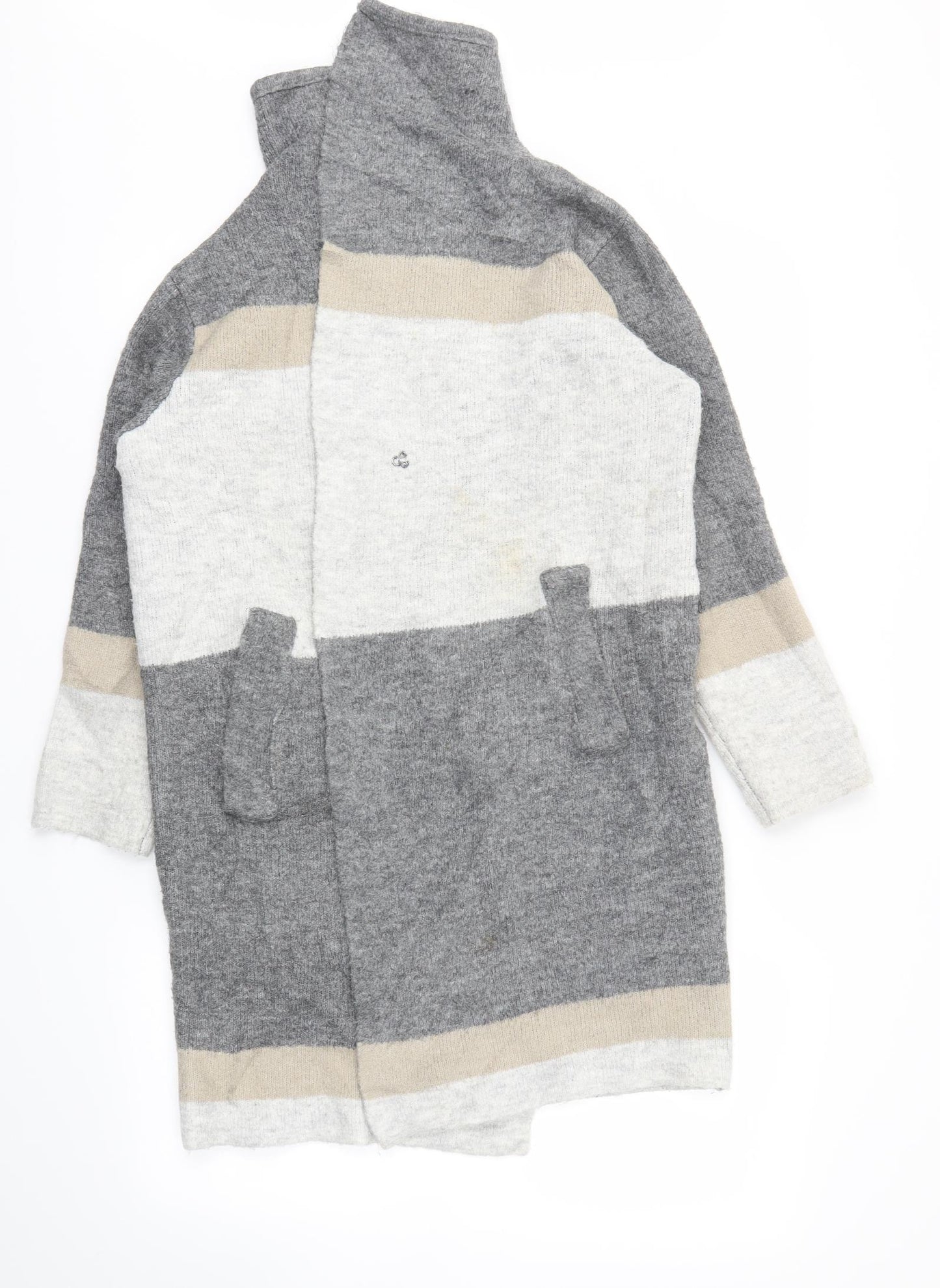 Primark Womens Grey Striped  Cardigan Jumper Size M