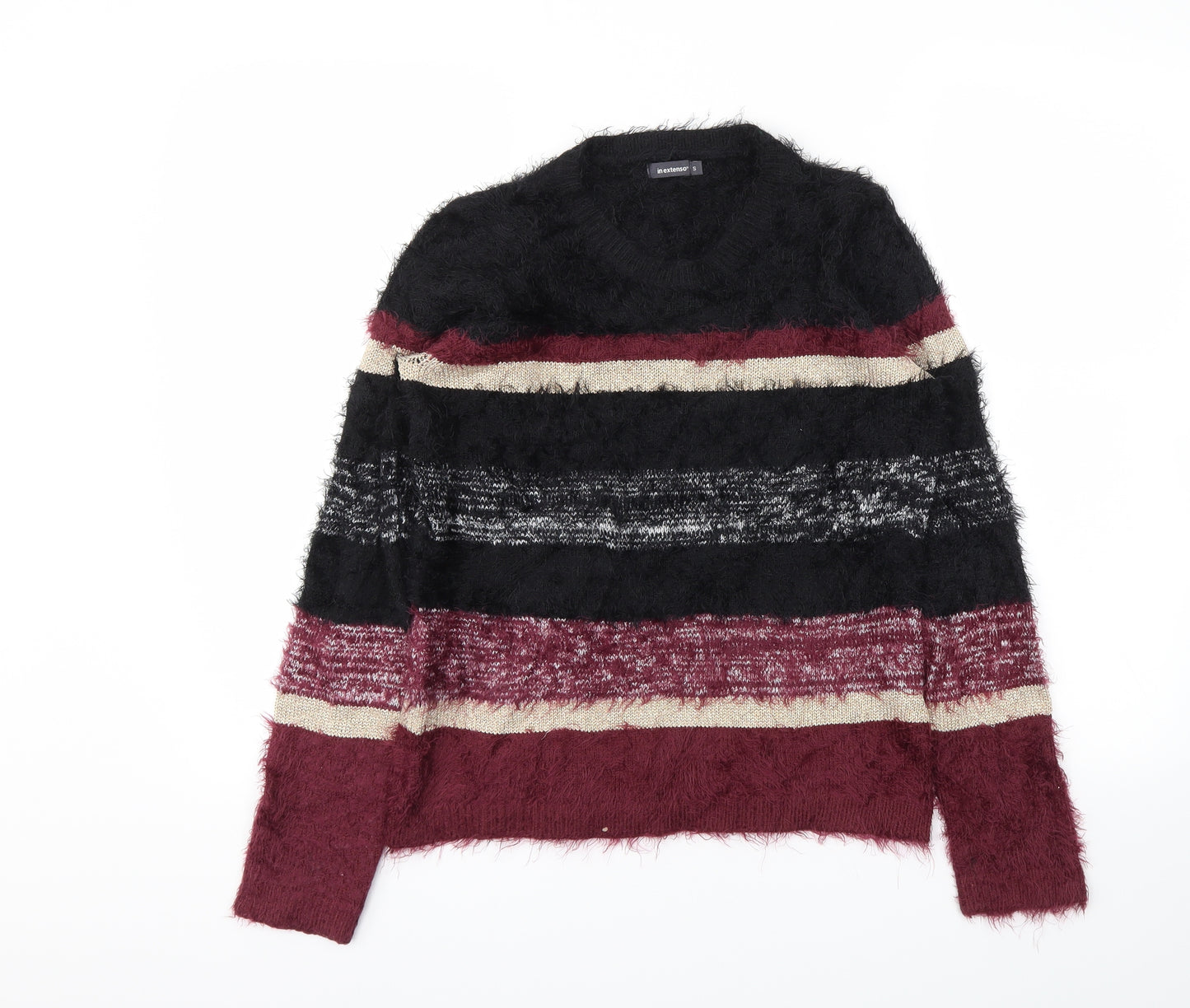 In Extenso Womens Black Striped  Pullover Sweatshirt Size S