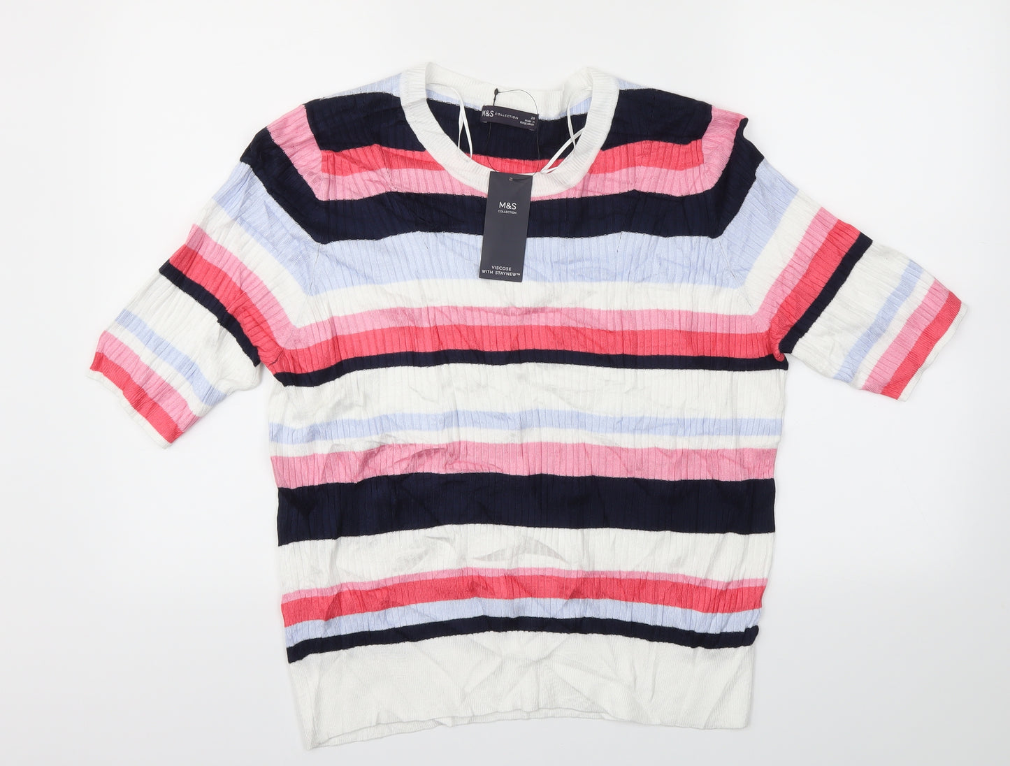 M&S Womens Multicoloured Striped  Basic T-Shirt Size 20