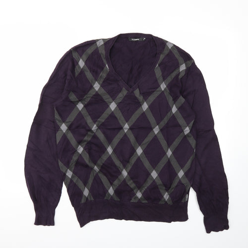 PETERERTH Mens Purple Geometric  Pullover Sweatshirt Size L