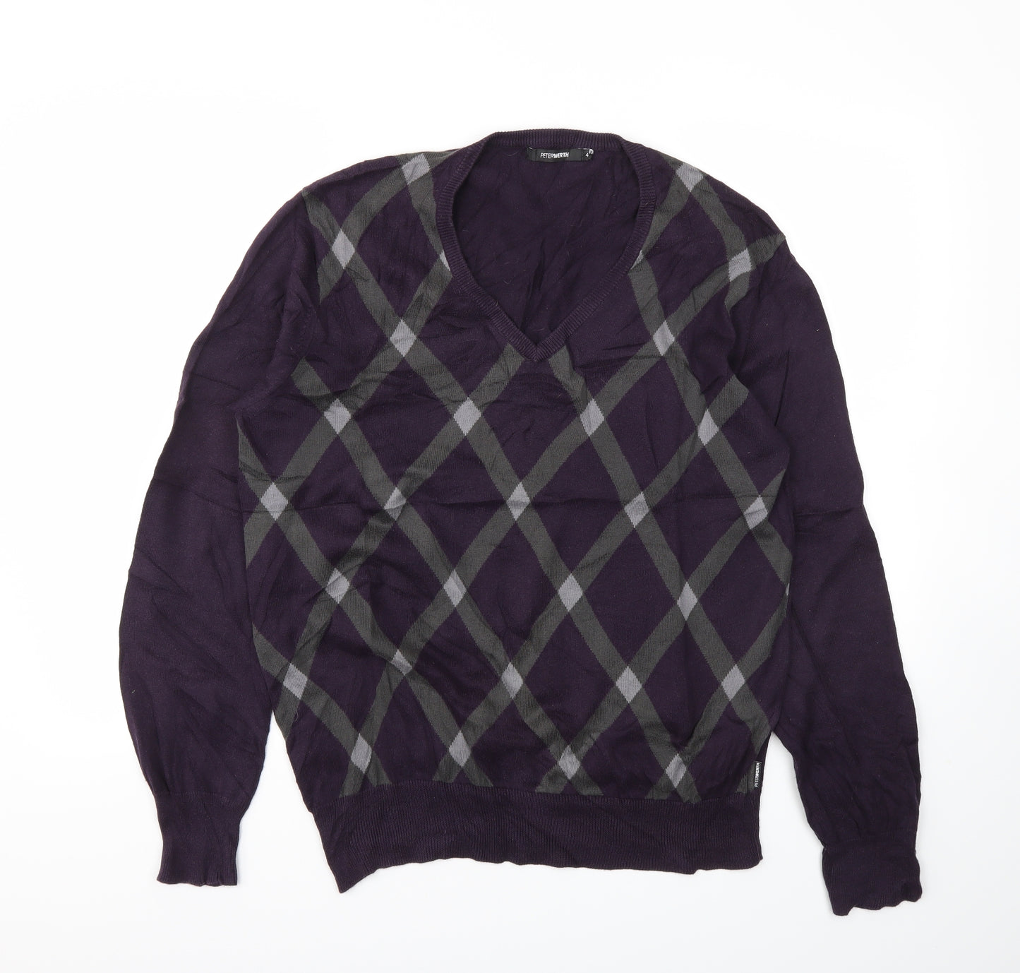 PETERERTH Mens Purple Geometric  Pullover Sweatshirt Size L