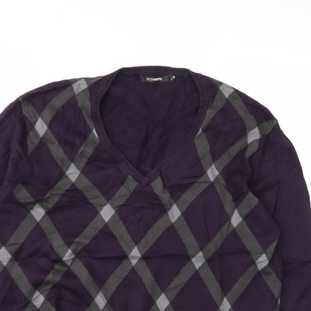 PETERERTH Mens Purple Geometric  Pullover Sweatshirt Size L