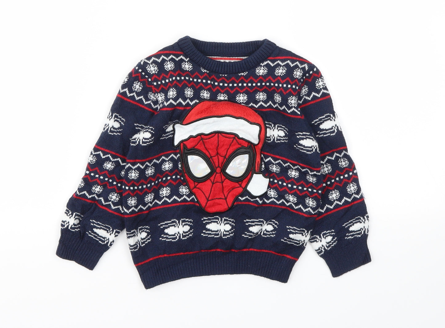 Spiderman Boys Blue Animal Print  Pullover Jumper Size 18-24 Months