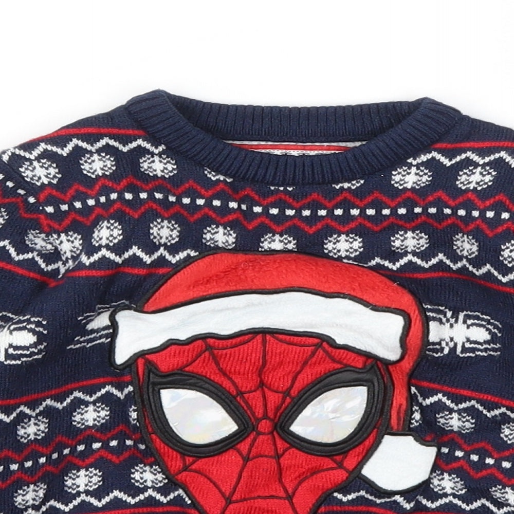 Spiderman Boys Blue Animal Print  Pullover Jumper Size 18-24 Months