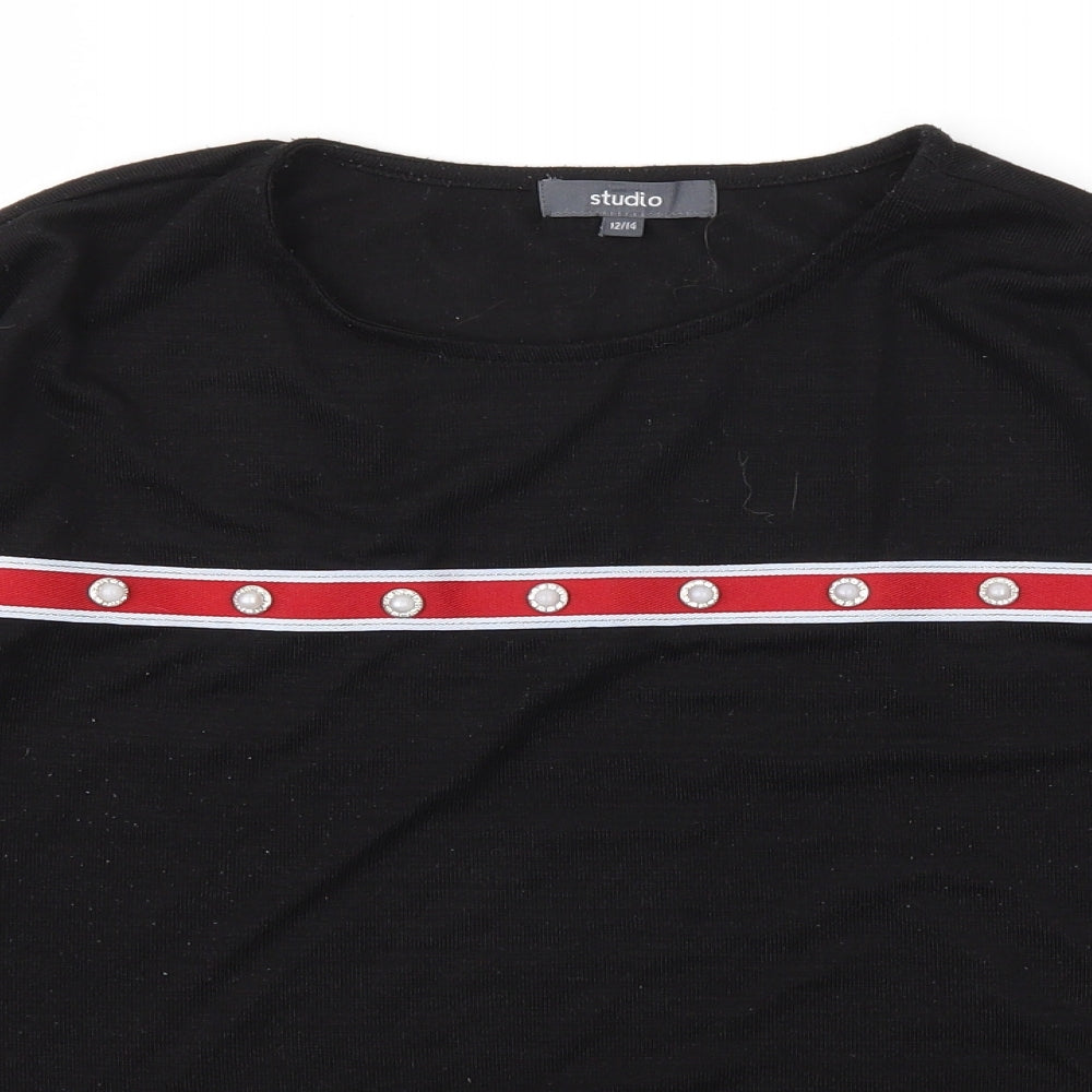 STUDIO  Womens Black   Basic T-Shirt Size 12
