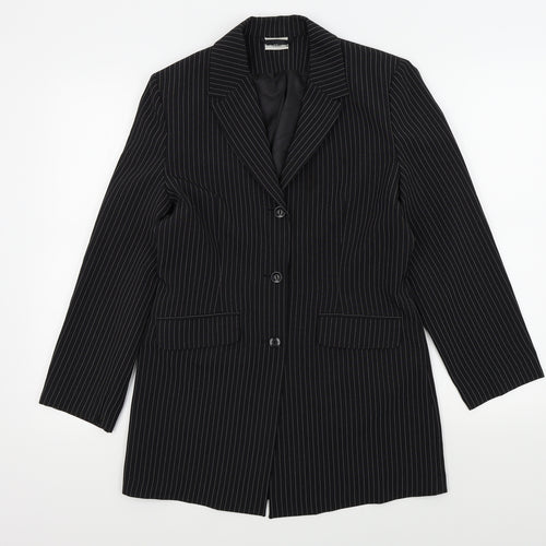 Select Womens Black Striped  Jacket Blazer Size 10