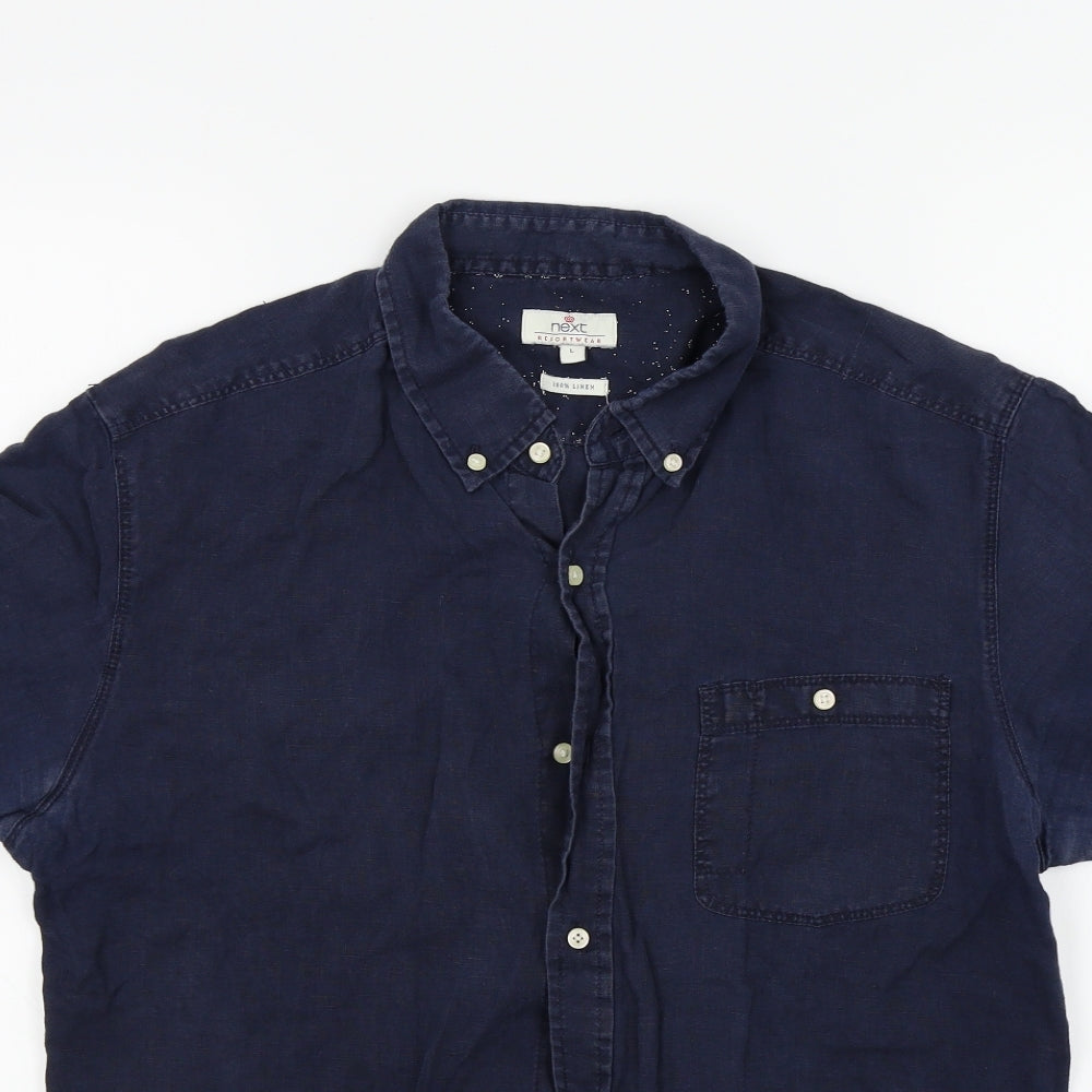 NEXT Mens Blue Colourblock   Button-Up Size L