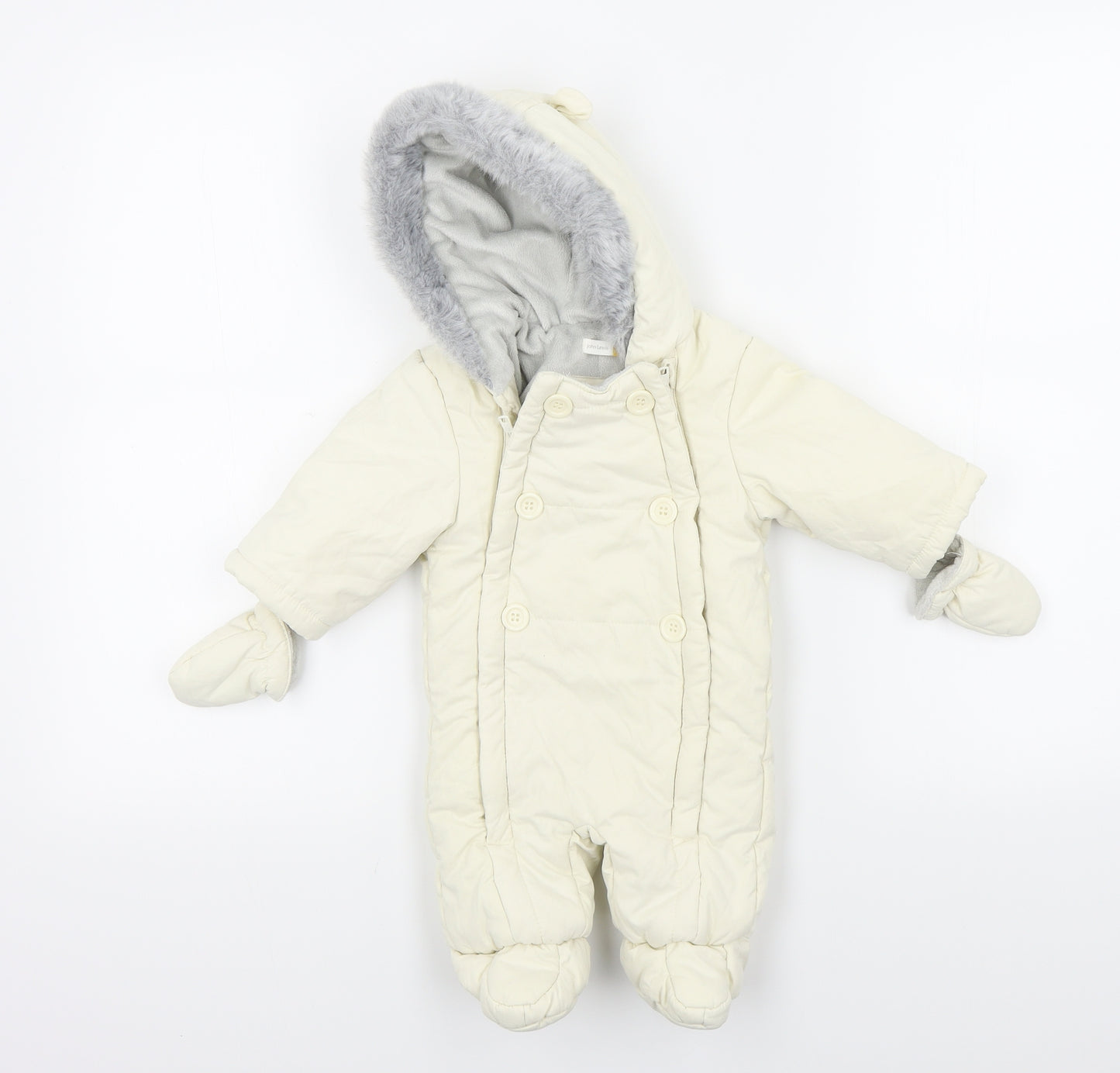 John Lewis Baby Beige Colourblock  Basic Coat Snowsuit Size 0-3 Months