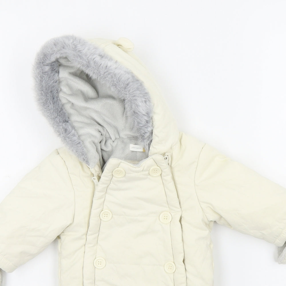 John Lewis Baby Beige Colourblock  Basic Coat Snowsuit Size 0-3 Months