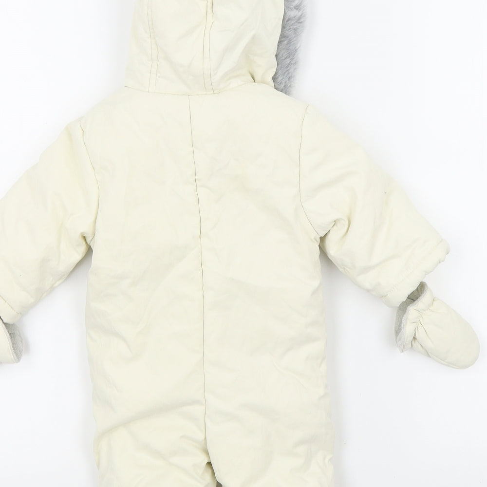 John Lewis Baby Beige Colourblock  Basic Coat Snowsuit Size 0-3 Months