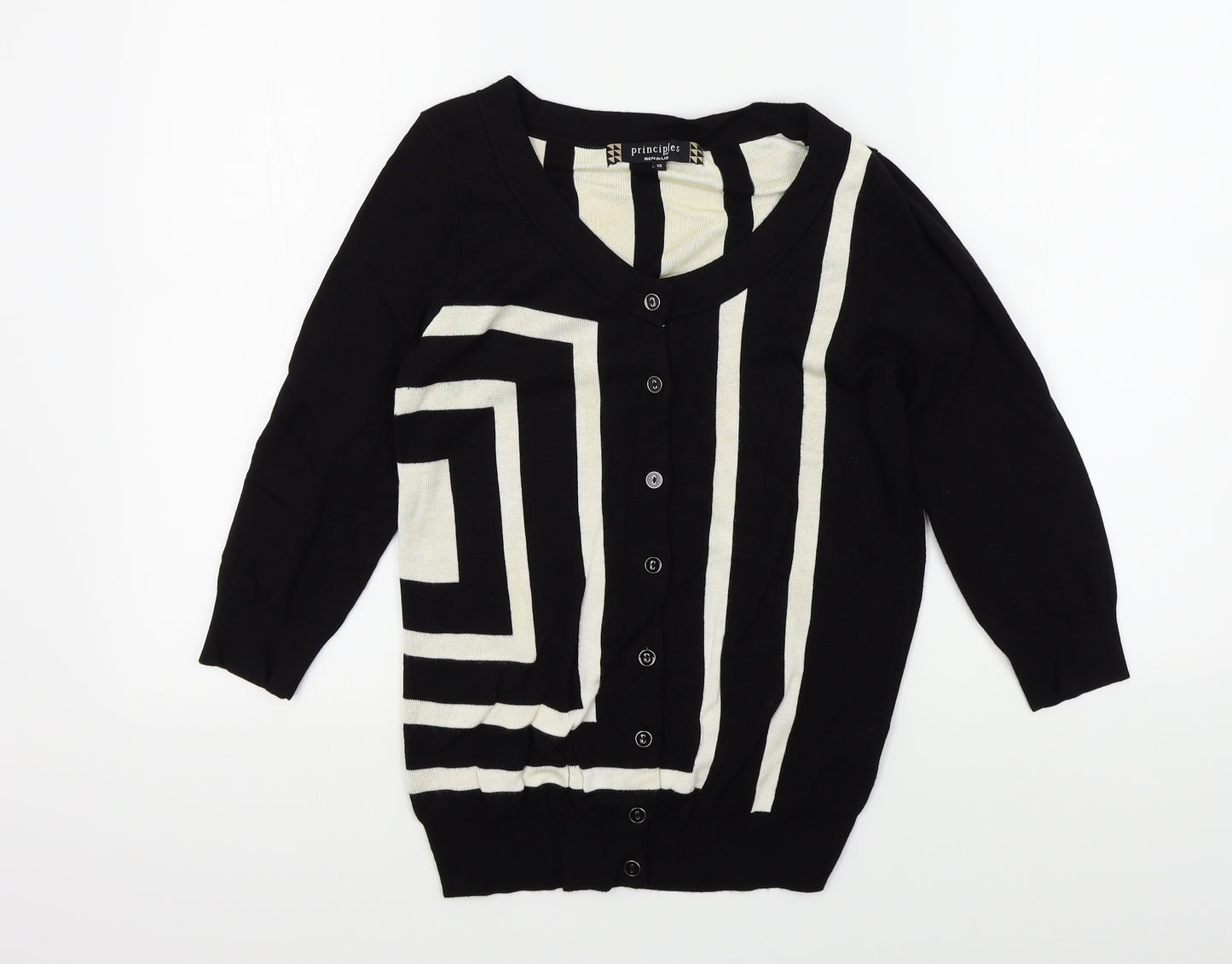 Principles Womens Black Striped  Cardigan Jumper Size 12
