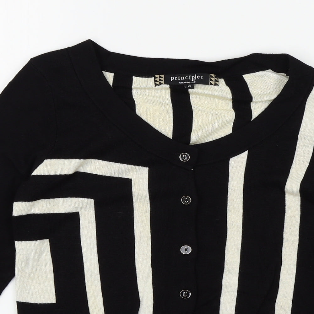 Principles Womens Black Striped  Cardigan Jumper Size 12
