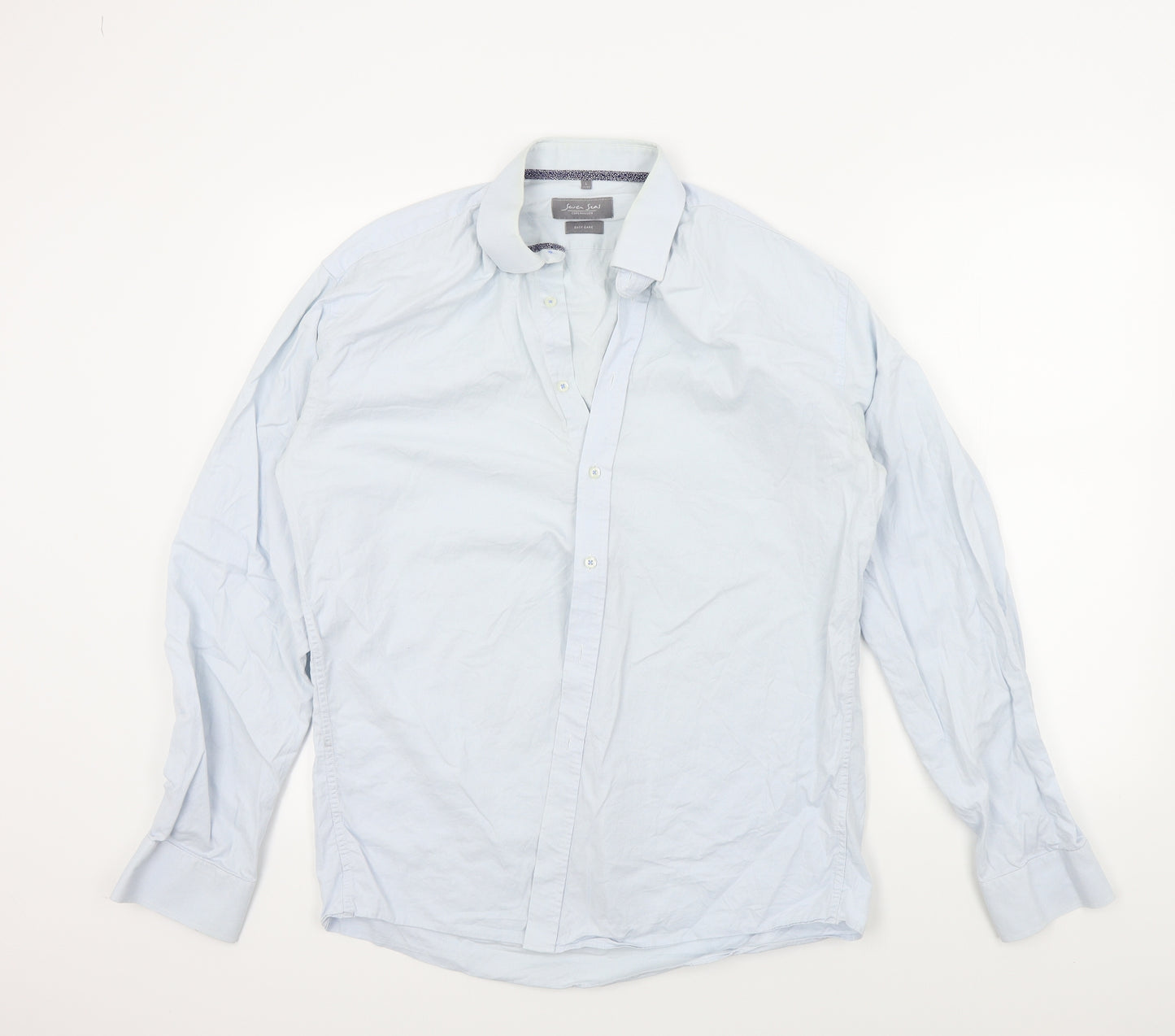 SEVEN SEAS Mens Blue Colourblock   Button-Up Size L