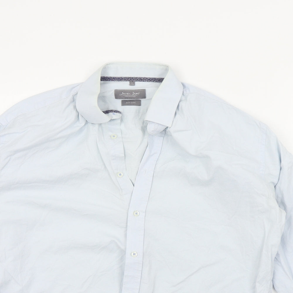 SEVEN SEAS Mens Blue Colourblock   Button-Up Size L