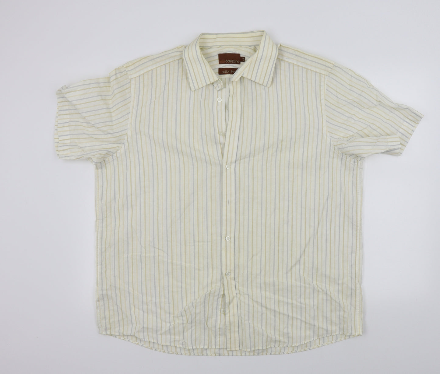 M&S Mens Beige Striped   Button-Up Size XL