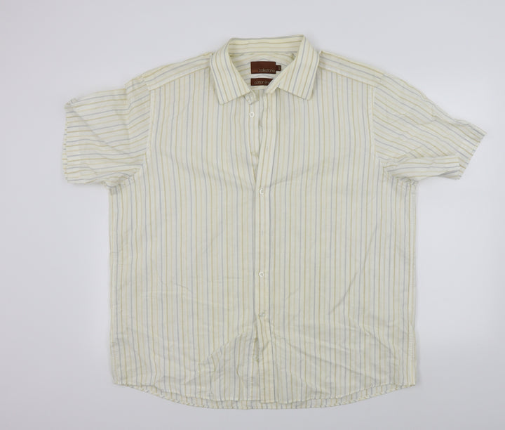 M&S Mens Beige Striped   Button-Up Size XL