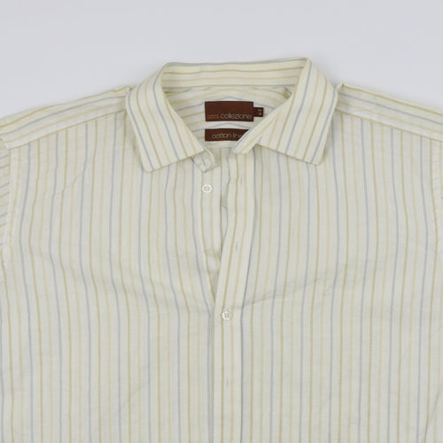 M&S Mens Beige Striped   Button-Up Size XL