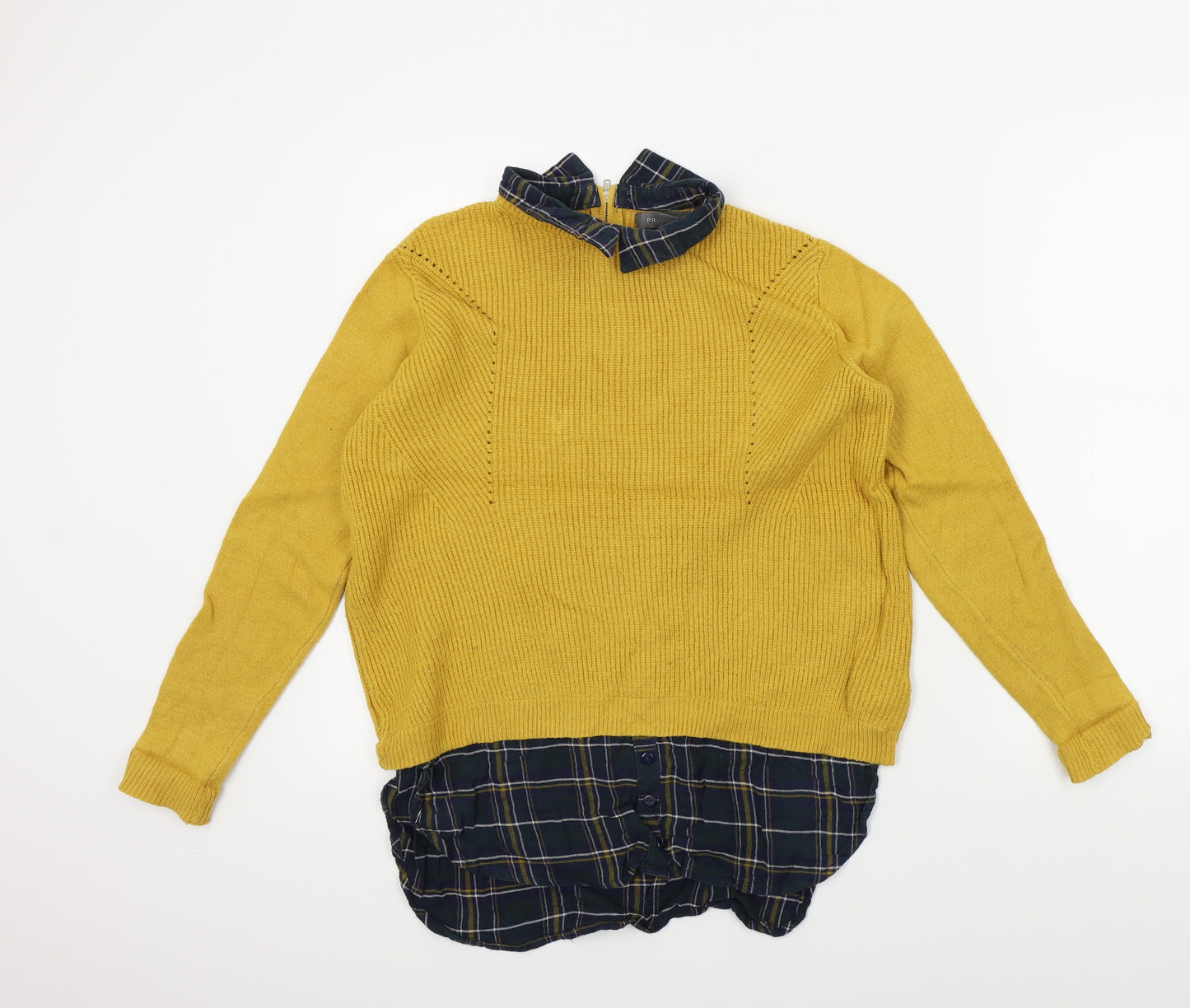 Primark Womens Yellow   Pullover Jumper Size M  - shirt collar insert