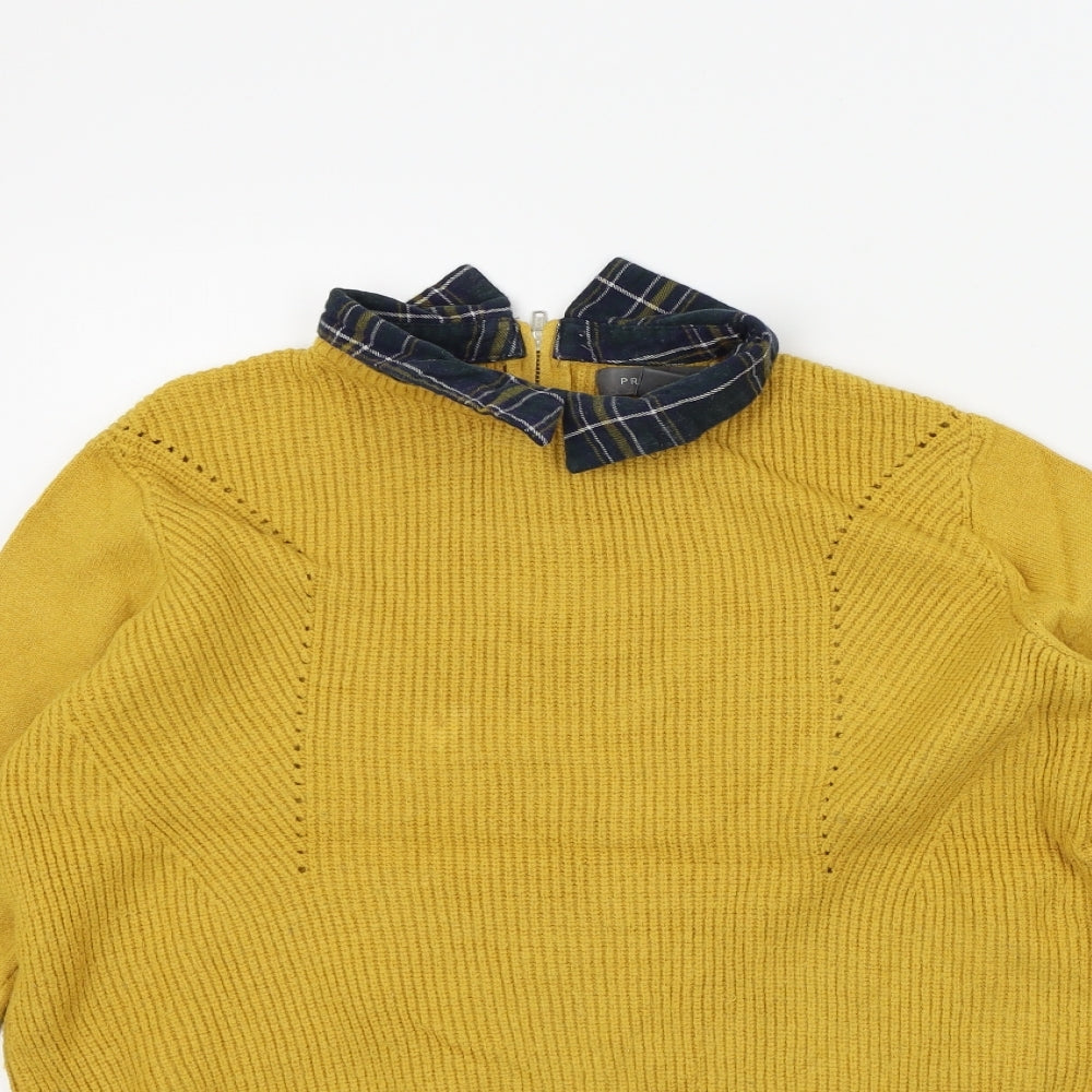 Primark Womens Yellow   Pullover Jumper Size M  - shirt collar insert