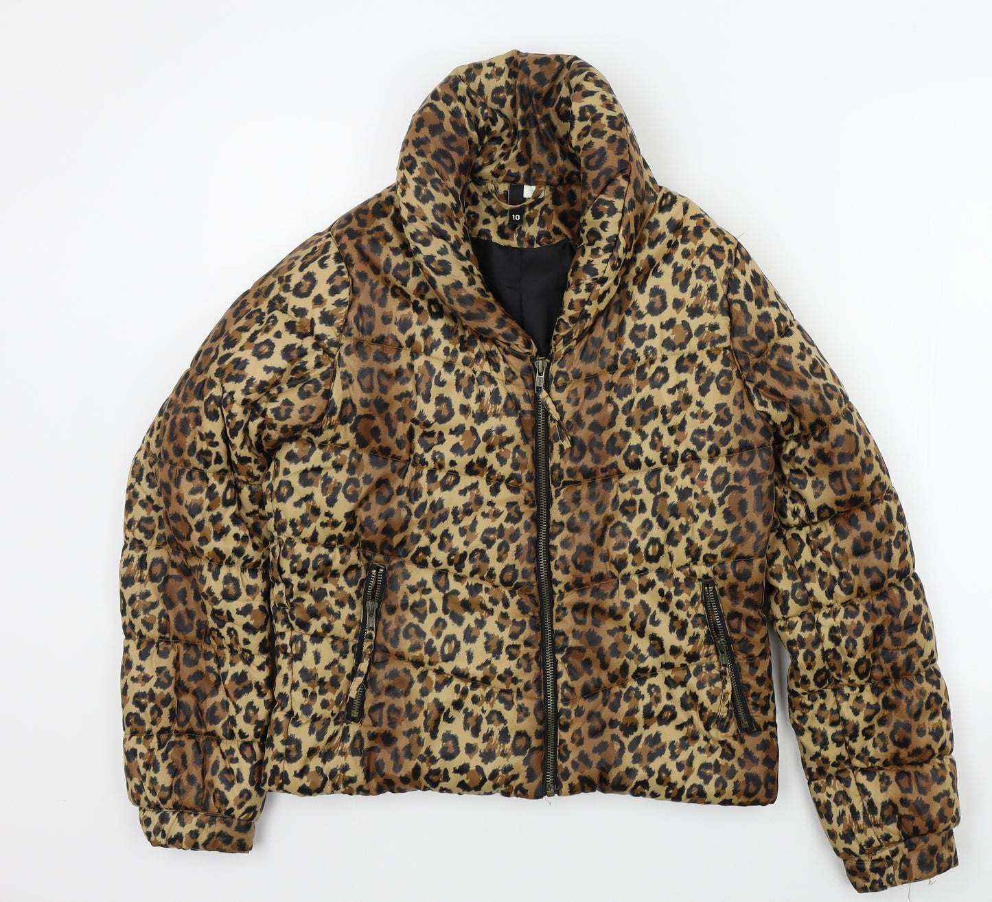 Divided Womens Brown Animal Print  Jacket Coat Size 10