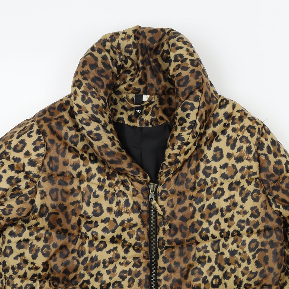 Divided Womens Brown Animal Print  Jacket Coat Size 10