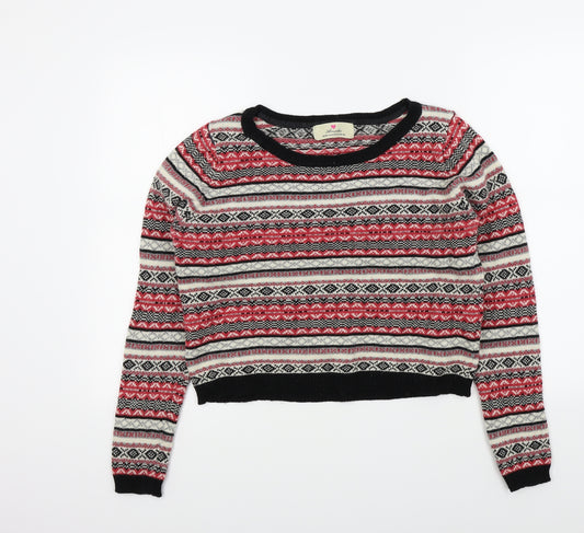 Front view of Primark women’s multicoloured geometric jumper, size UK 14